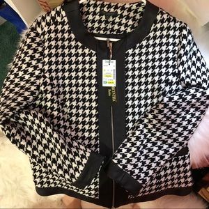 Houndstooth/leather pea coat — Petite XL